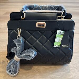Badgley Mischka Black Quilted Mini Tote Bag Crossbody Satchel Vegan Leather NWT